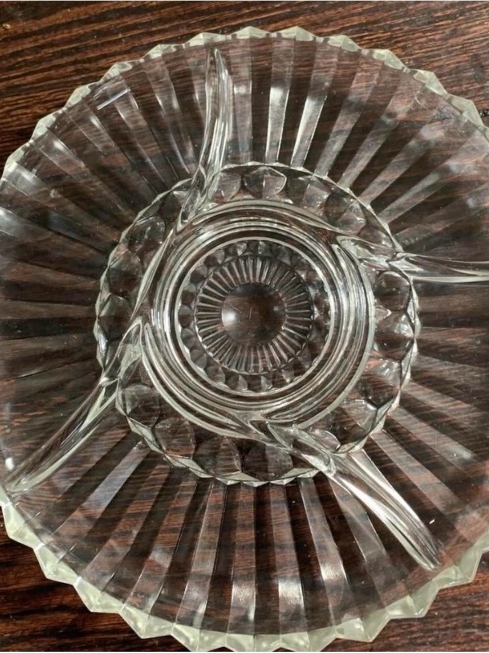 Vintage 1960’s 12 inch Heavy Cut Lead Crystal Sectional Serving Dish